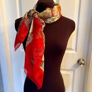 Vintage Italian Silk Scarf with Iconic Landmark Scenes in Italy size 38”x38”